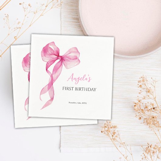 Pink Bow Girls 1. Geburtstag Serviette