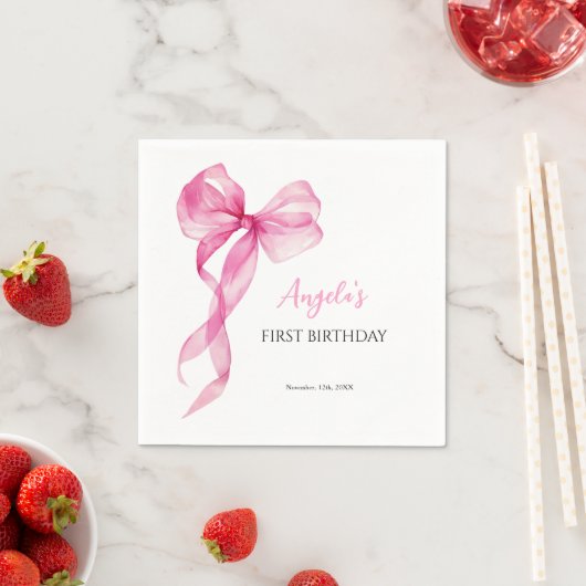 Pink Bow Girls 1. Geburtstag Serviette (Beispiel)