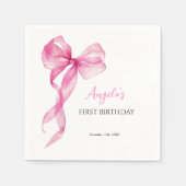 Pink Bow Girls 1. Geburtstag Serviette (Vorderseite)