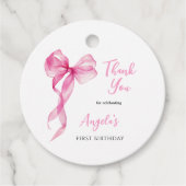 Pink Bow Girls 1. Geburtstag Vielen Dank Geschenkanhänger (Vorderseite)