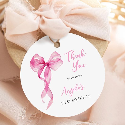 Pink Bow Girls 1. Geburtstag Vielen Dank Geschenkanhänger