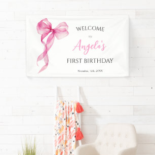 Pink Bow Girls 1. Geburtstag Willkommen Banner