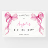 Pink Bow Girls 1. Geburtstag Willkommen Banner (Horizontal)