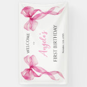Pink Bow Girls 1. Geburtstag Willkommen Banner (Vertikal)