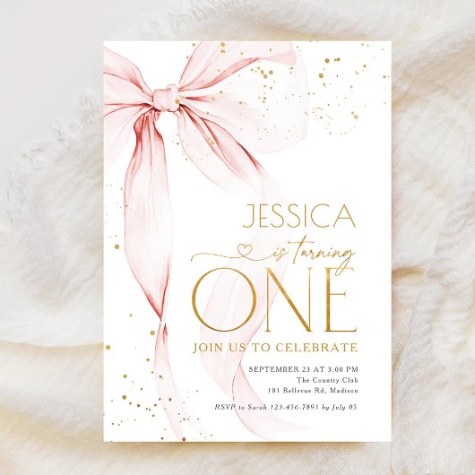Pink Bow Girls 1st Birthday  Einladung