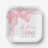 Pink Bow Girls 1st Birthday Pappteller (Vorderseite)