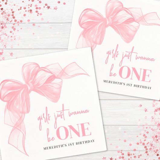 Pink Bow Girls 1st Birthday Serviette