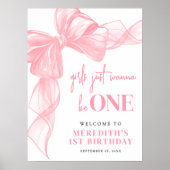 Pink Bow Girls 1st Birthday Welcome Sign Poster (Vorne)