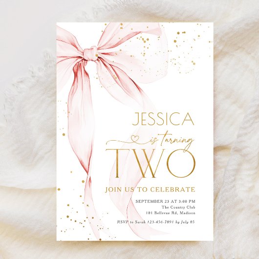 Pink Bow Girls 2nd Birthday  Einladung