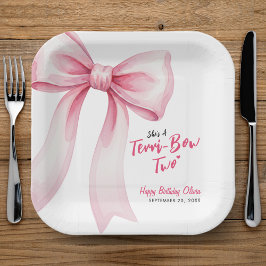 Pink Bow Girls 2nd Birthday Party Terrible Two Pappteller