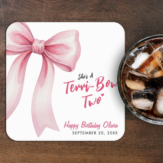 Pink Bow Girls 2nd Birthday Party Terrible Two Rechteckiger Pappuntersetzer