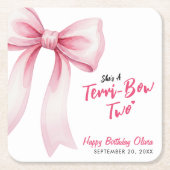 Pink Bow Girls 2nd Birthday Party Terrible Two Rechteckiger Pappuntersetzer (Vorderseite)