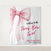 Pink Bow Girls 2nd Birthday Party Terrible Two Wandteppich (Vorderseite)