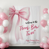 Pink Bow Girls 2nd Birthday Party Terrible Two Wandteppich