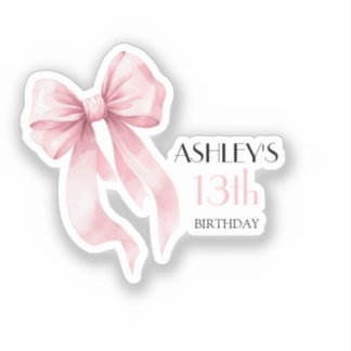 Pink Bow Girls Birthday Aufkleber