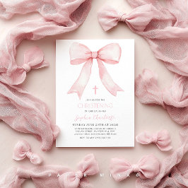 Pink Bow Girls Christening Coquette Einladung