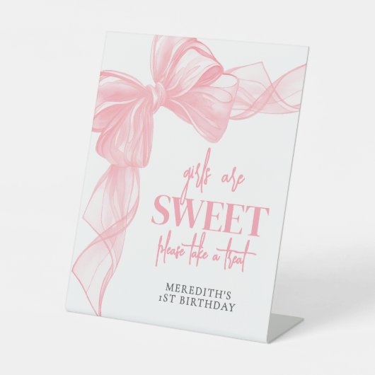 Pink Bow Girls Sweets Bar Sign Sockelschild (Vorderseite)