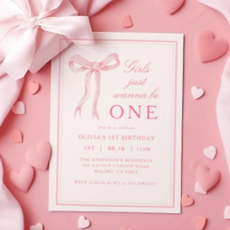 Pink Bow Girls wollen nur ein 1. Geburtstag sein Einladung