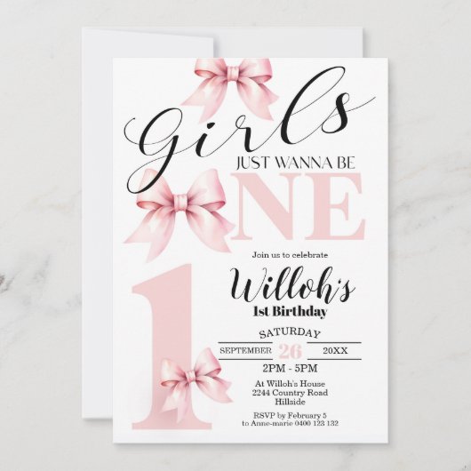 Pink Bow Girls wollen nur eine Einladung zum Gebur (Vorderseite)