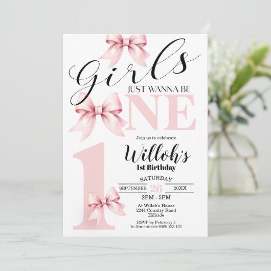 Pink Bow Girls wollen nur eine Einladung zum Gebur (Stehend Vorderseite)