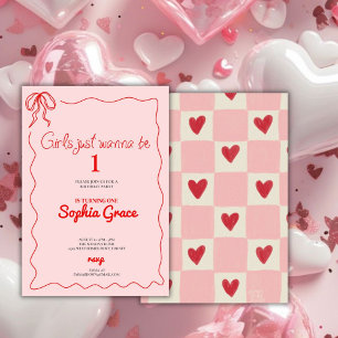 Pink Bow Girls Wollte nur, ein 1. Geburtstag zu se Einladung