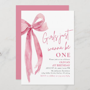 Pink Bow Girls Wollte nur, ein 1. Geburtstag zu se Einladung