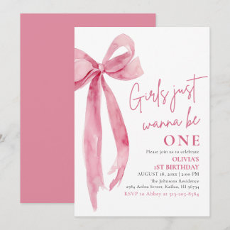 Pink Bow Girls Wollte nur, ein 1. Geburtstag zu se Einladung