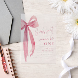 Pink Bow Girls Wollte nur, ein 1. Geburtstag zu se Pergament Einladungen