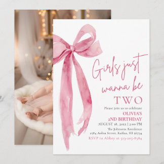 Pink Bow Girls Wollte nur zwei 2. Geburtstag zu se Einladung