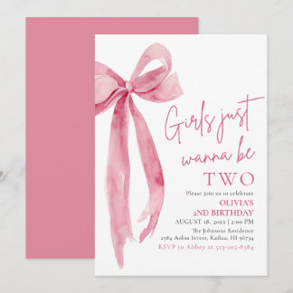 Pink Bow Girls Wollte nur zwei 2. Geburtstag zu se Einladung