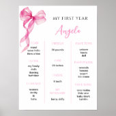Pink Bow Girls zum ersten Geburtstag Meilenstein Poster (Vorne)