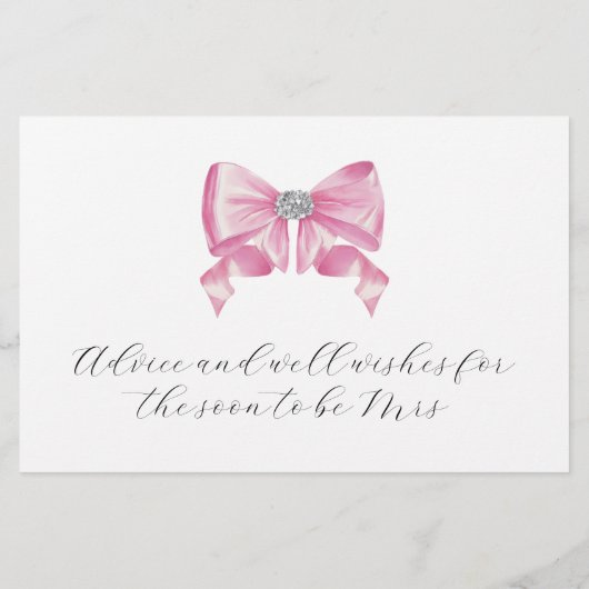 Pink Bow Glam Brautparty Advisor Cards (Rückseite)