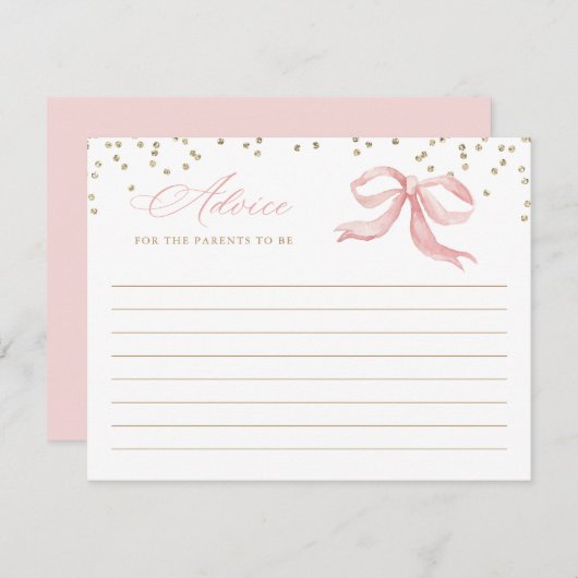 Pink Bow Gold Baby Showcard Begleitkarte (Vorne/Hinten)