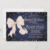 Pink Bow Gold Diamonds Navy Blue Sweet 16 Einladung (Vorderseite)