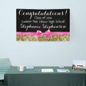 Pink Bow Gold Glitzer Girls Graduation Party Banner (Messeveranstaltung)