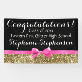 Pink Bow Gold Glitzer Girls Graduation Party Banner
