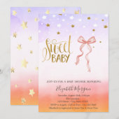 Pink Bow Gold Star Kinderdusche Einladung (Vorne/Hinten)