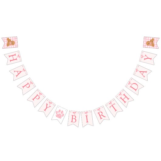 Pink Bow Golden Doodle Birthday Banner Flags (Alle)
