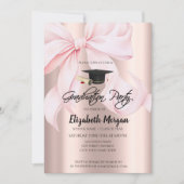 Pink Bow Grad Cap Rose Gold Your Photo Graduation Einladung (Vorderseite)