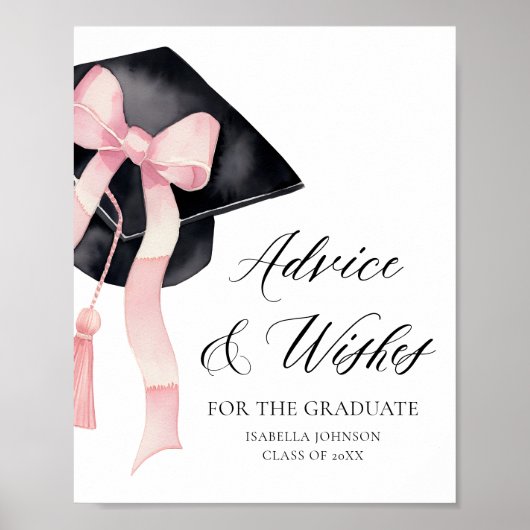 Pink Bow Grad Party Graduate Ratschläge und Wünsch Poster (Vorne)