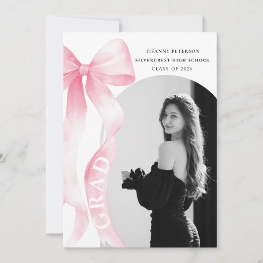 Pink Bow Graduation Ankündigung (Vorderseite)