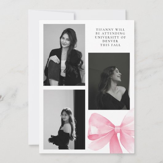 Pink Bow Graduation Ankündigung (Rückseite)