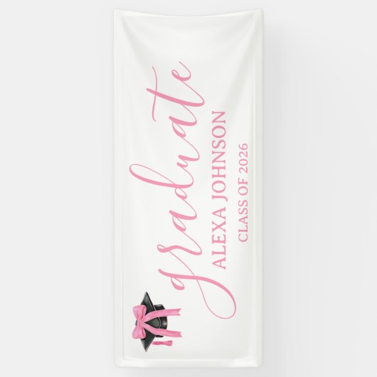 Pink Bow Graduation Cap Class Of 2026 Banner (Vertikal)
