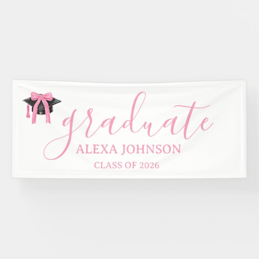Pink Bow Graduation Cap Class Of 2026 Banner (Horizontal)