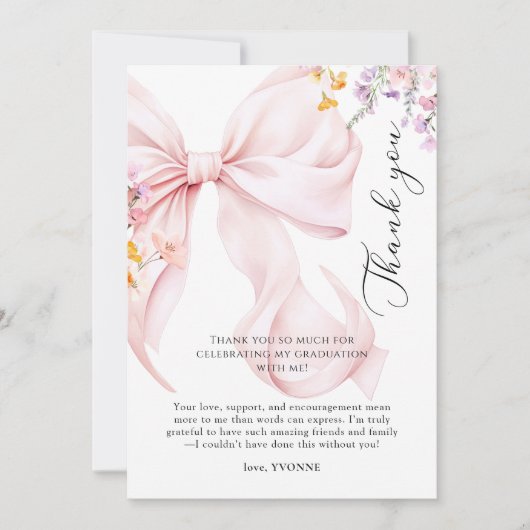 Pink Bow Graduation Dankeskarte (Vorderseite)
