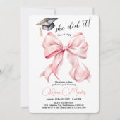 Pink Bow Graduation Invitation She Did it  Einladung (Vorderseite)