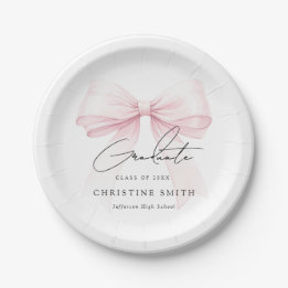 Pink Bow Graduation Paper Plates Pappteller