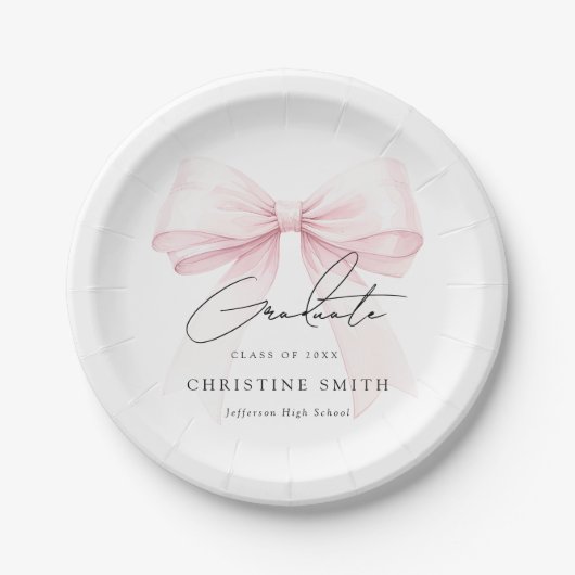 Pink Bow Graduation Paper Plates Pappteller (Vorderseite)