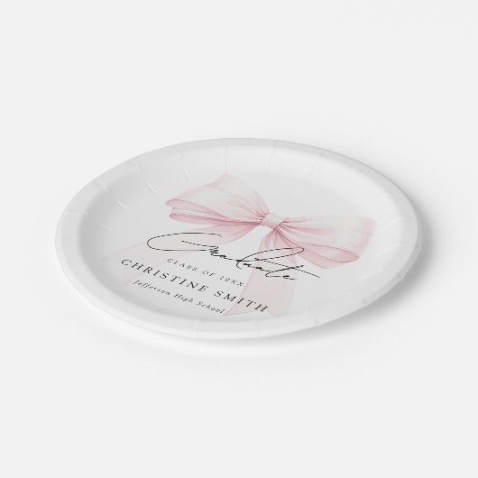 Pink Bow Graduation Paper Plates Pappteller (Schrägansicht)