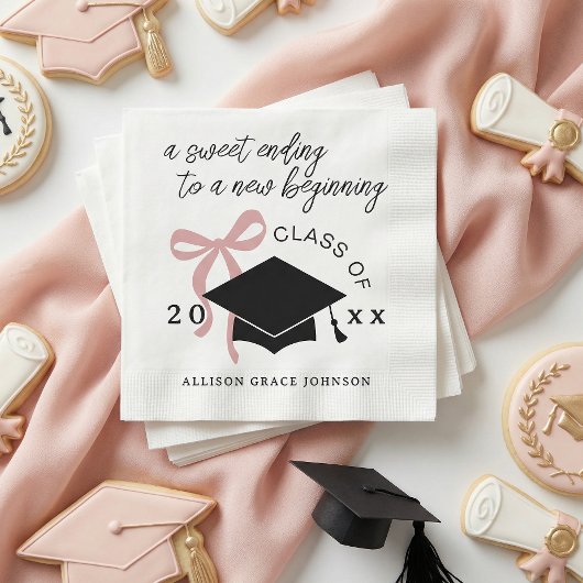 Pink Bow Graduation Party Favor Serviette